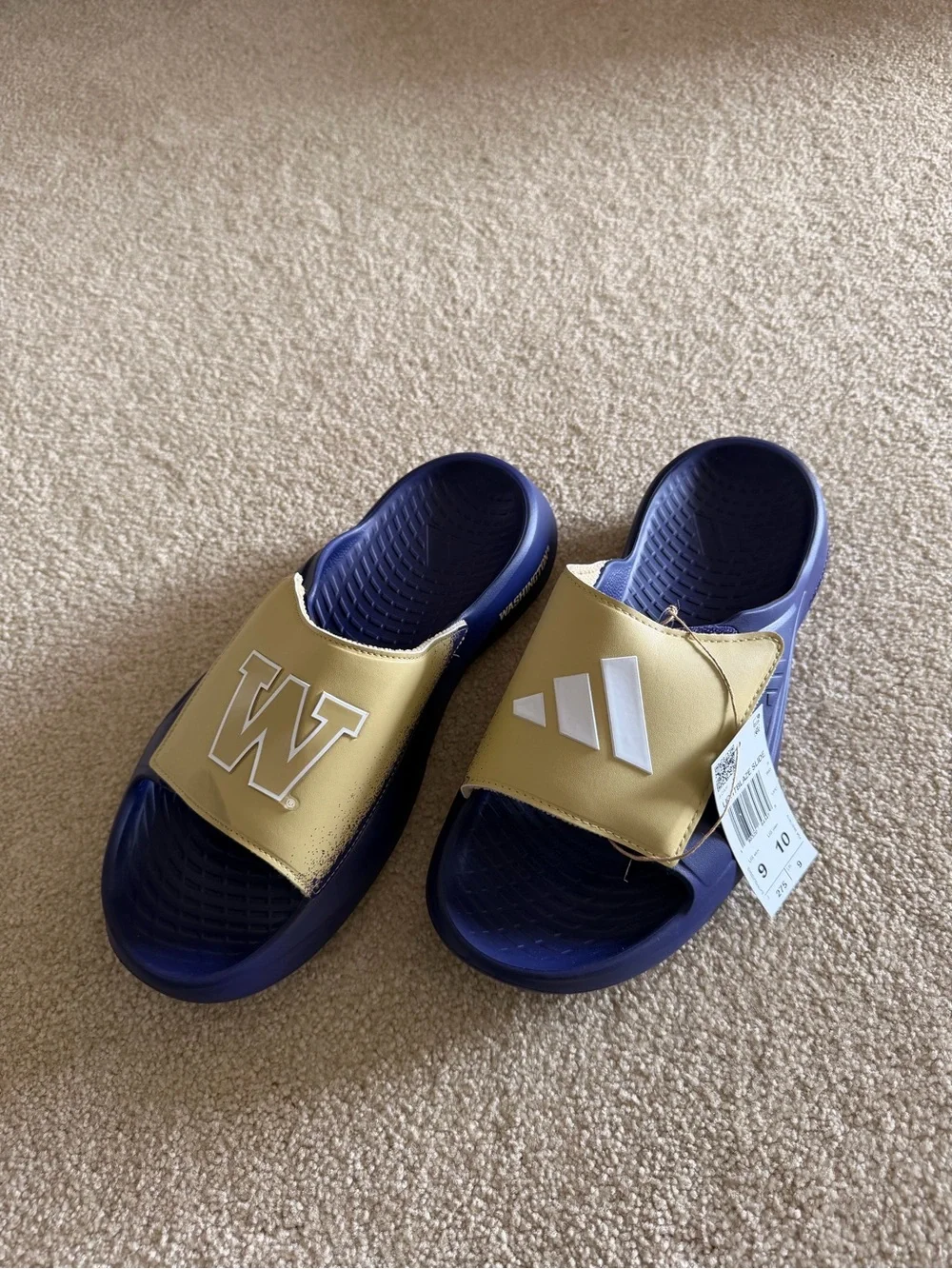 adidas Navy Slide Sandals with Gold Strap and White W